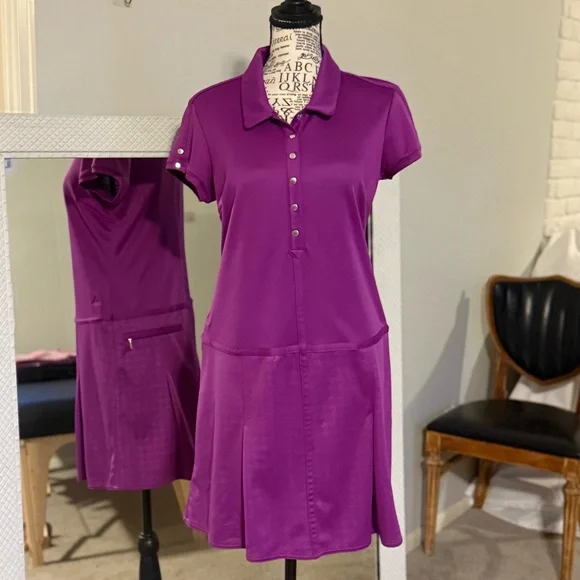 adidas Fuchsia Polo Midi Dress with Textured Skirt - Picture 2 of 7